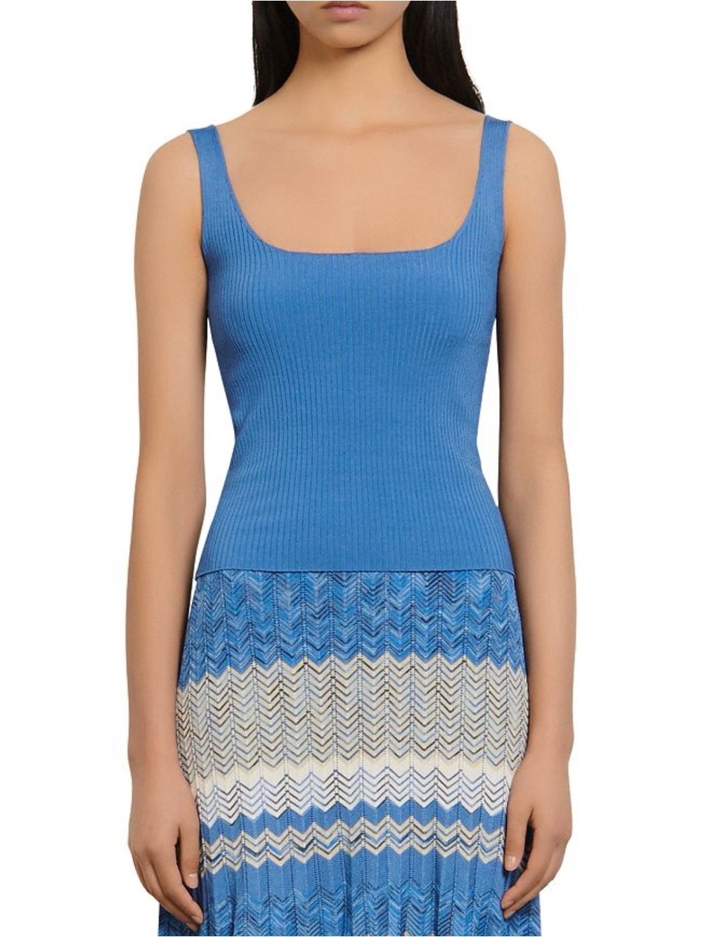 Sandro Blue Ribbed Square-Neck Tank